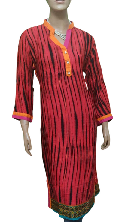 V Neck Tie Die Rayon Kurti has 3/4th Sleeves perfect for a stylish & breezy look - Size(XL,XXL) - SonaMandir