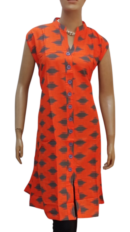 Women's Abstract Print Umbrella Cut Cotton Kurta With Sleeves Unstitched - SIze (XXL) - SonaMandir