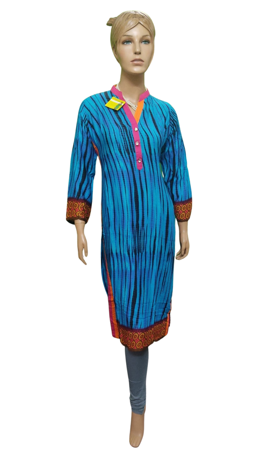 V Neck Tie Die Rayon Kurti has 3/4th Sleeves perfect for a stylish & breezy look - Size(XL,XXL) - SonaMandir