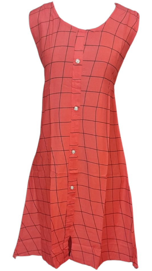 Womens Rayon Tomato Pink Printed Kurti With Sleeves Unstitched - Size ( XXL )
