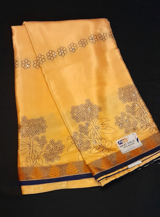 Experience The Perfect Blend Of Style & Comfort With Our Peach Printed Saree , With Printed Blouse ( Running )