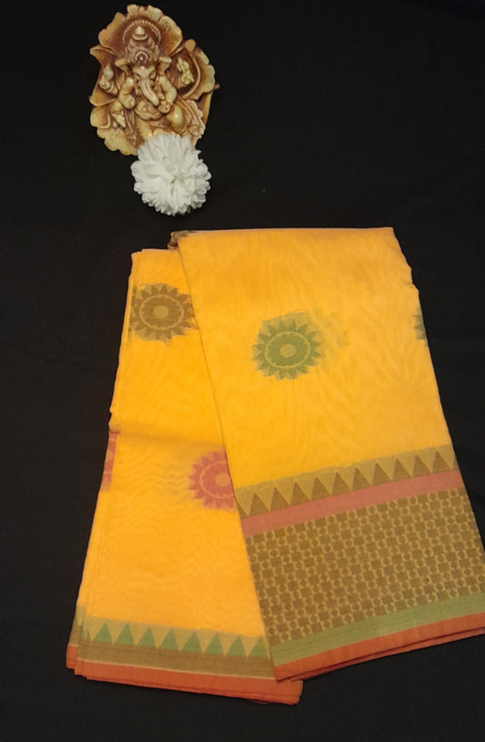 Sun-kissed Golden Yellow Handloom Cotton Saree - With Blouse ( Running )