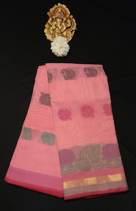 Beautifully Crafted Handloom Cotton Saree Embellished WIth Contrast Motifs - With Blouse ( Running)