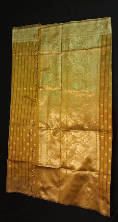 Golden Mustard Silk Cotton Saree With Self Work , With Printed Blouse ( Running )