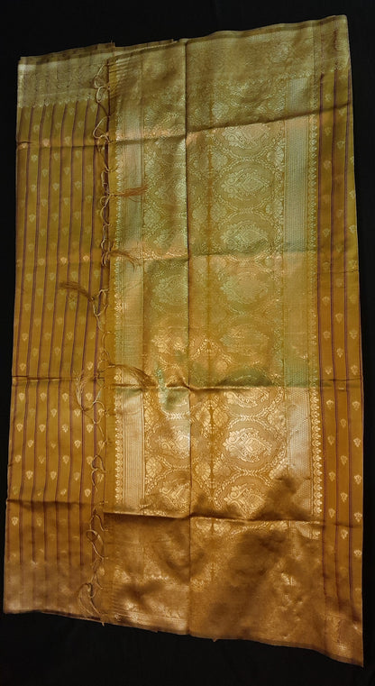 Golden Mustard Silk Cotton Saree With Self Work , With Printed Blouse ( Running )