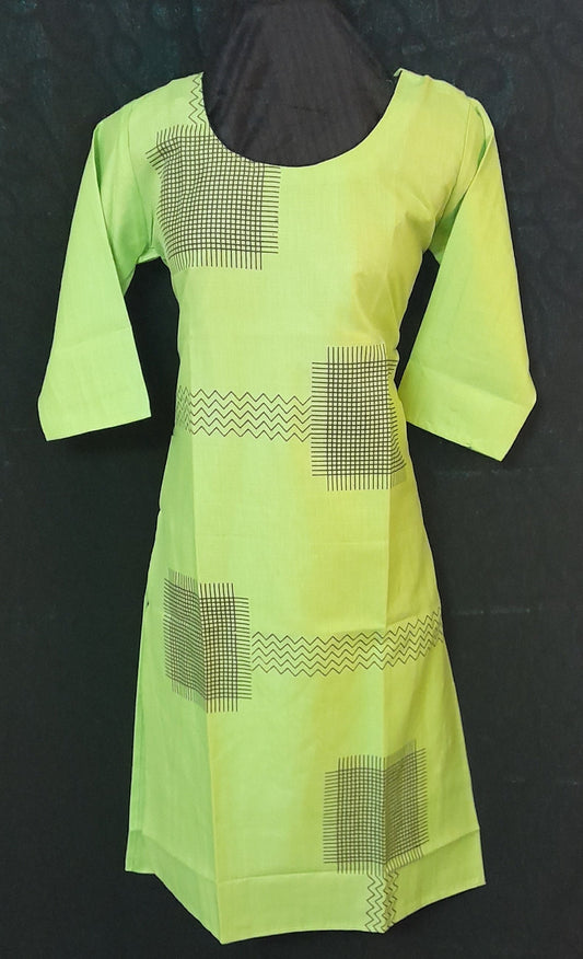 Apple Green Printed Straight Fit Cotton Kurta , 3/4th Sleeves , Set of 4 ,Size - (M-XXL)