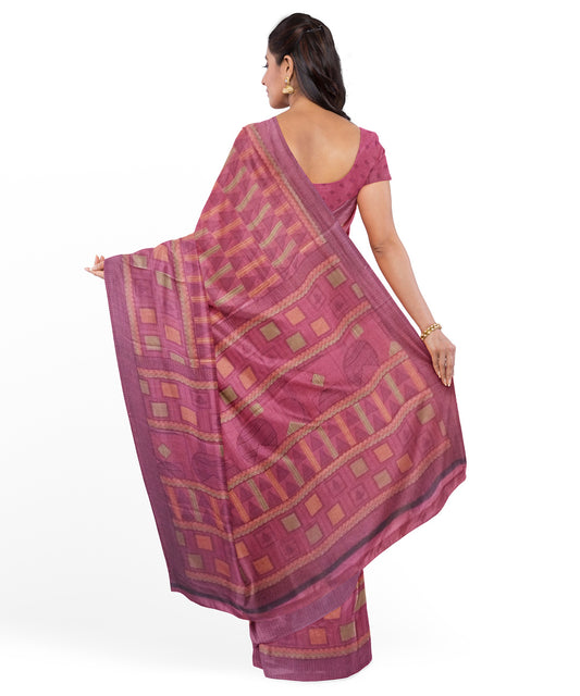 Women's Silk Cotton Magenta Saree With Abstract Print With Running Blouse - With Blouse - SonaMandir
