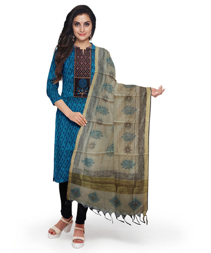 Trupti Unstitched Contrast Mirror Work Material With Printed Shall & Black Bottom
