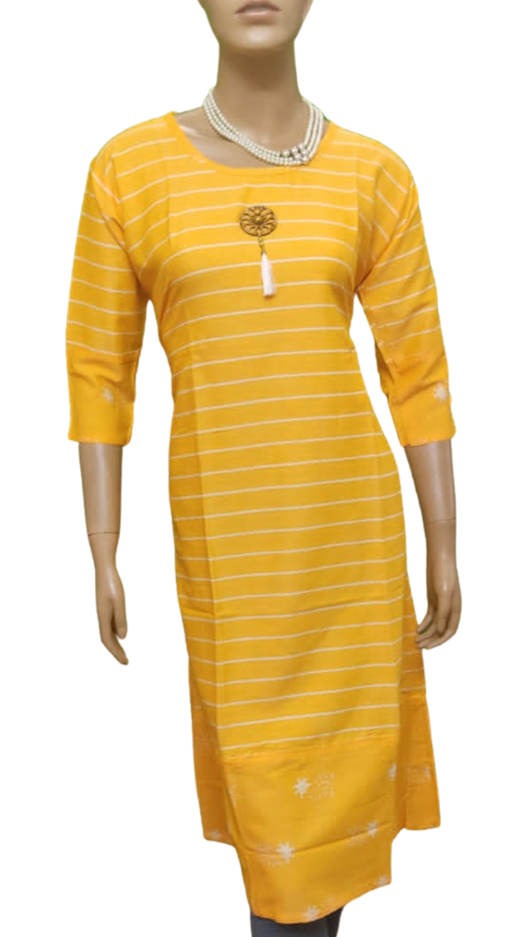 Rayon Cotton Golden Yellow Women's Cotton Kurta 3/4th Sleeves - Size(XXL) - SonaMandir