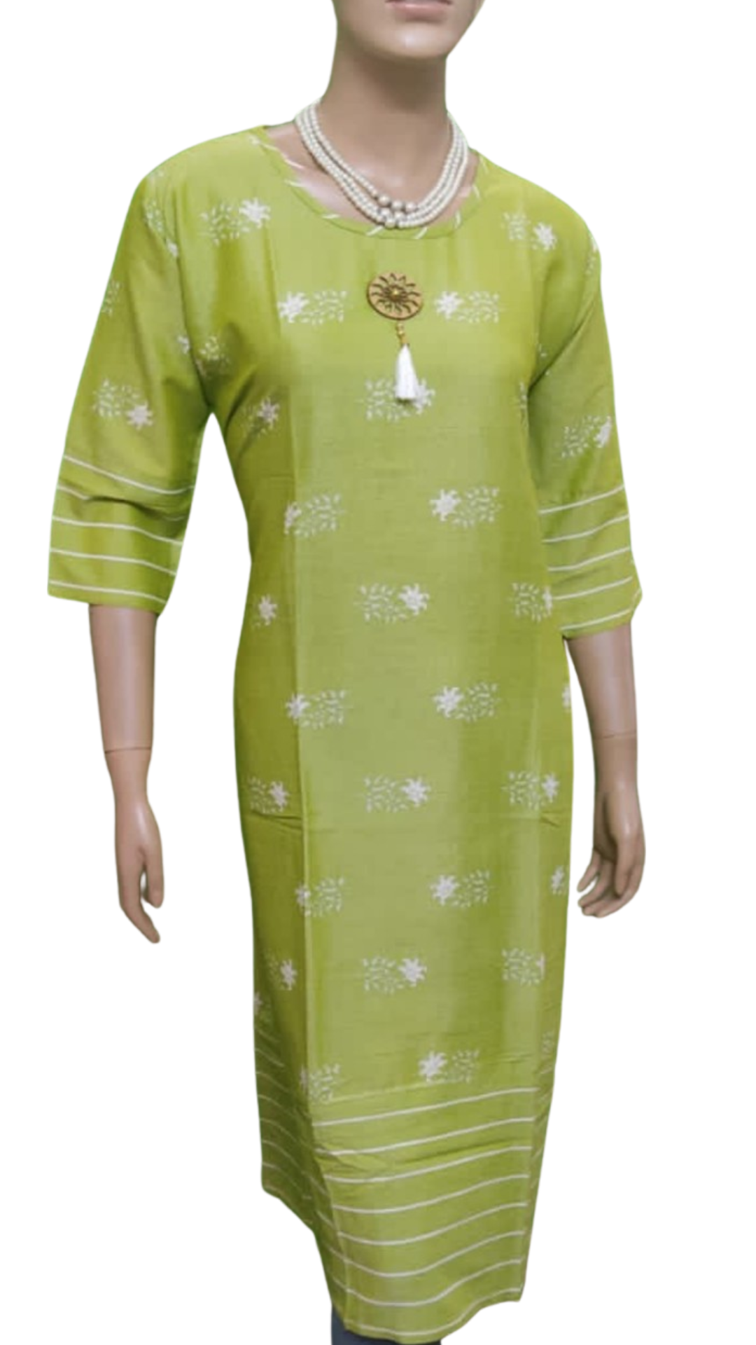 Pista Green Silk Cotton Kurta With A Wooden Motif - Size(XXL) - SonaMandir