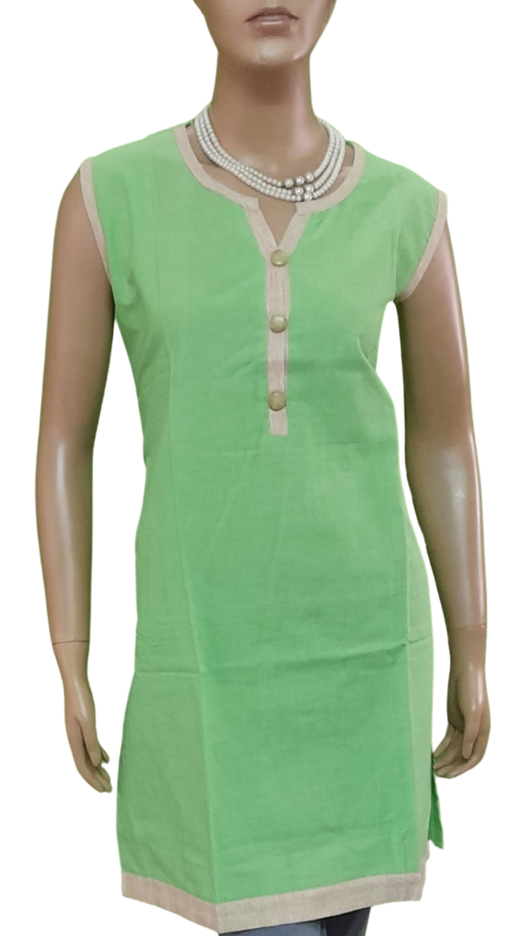 Womens Cotton Kurti With Contrast Neck & Border Size - (42,44)