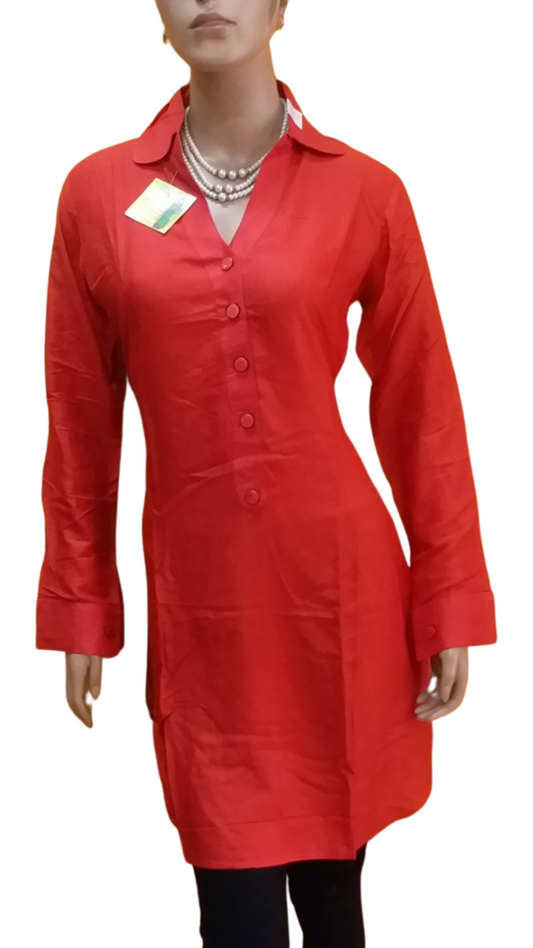 Womens Plain Shirt Collar V Neck Kurti In Rayon Fabric(L,XL,XXL) - SonaMandir