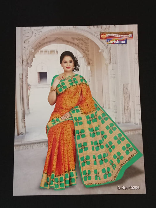 Karishma Printed Cotton Saree With Contrast Pallu - With Blouse ( Contrast )