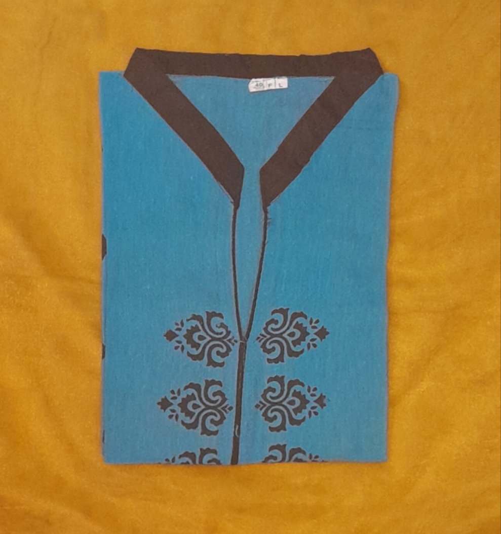 Printed Jaipur Cotton With Contrast Black Motifs 3/4th Sleeves - Sizes (L,XL) - SonaMandir