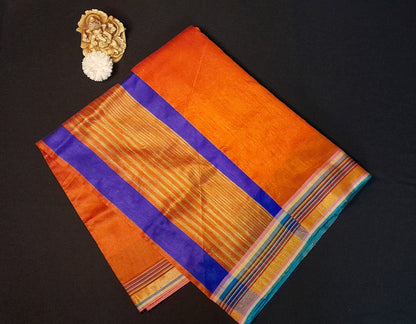 Vibrant Bhagalpuri-Silk Cotton Sarees With Contrast 9 yards Border & Contrast Running Blouse