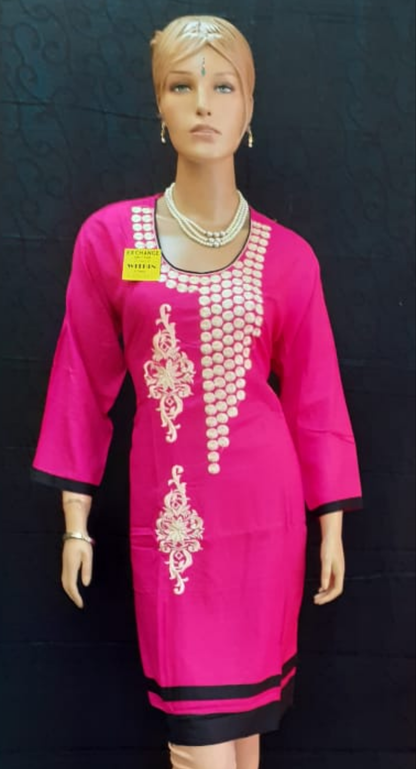 Women's Embroidered Kurti With 3/4th Sleeves  - Size(XL,XXL) - SonaMandir