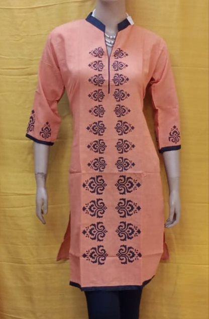 Printed Jaipur Cotton With Contrast Black Motifs 3/4th Sleeves - Sizes (L,XL) - SonaMandir