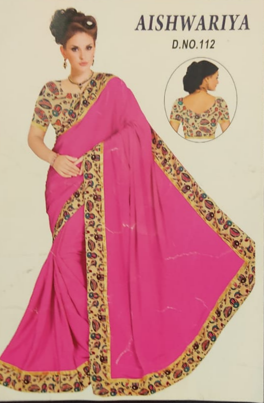 Dupion Silk Kadambali Saree With Blouse & Border Matching Print - With Blouse - SonaMandir