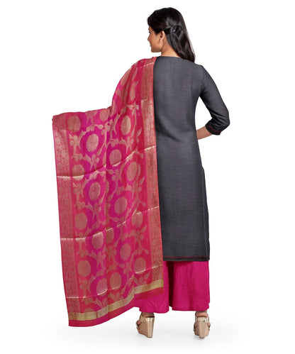 Trupti Ash Grey Unstitched Embroidered Material With Contrast Brocade Shall & Bottom