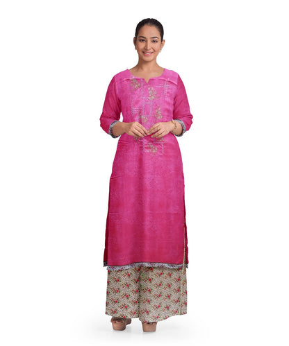 Kaira Coral Pink Unstitched Embroidered Dress Material With Contrast Shall & Bottom - SonaMandir