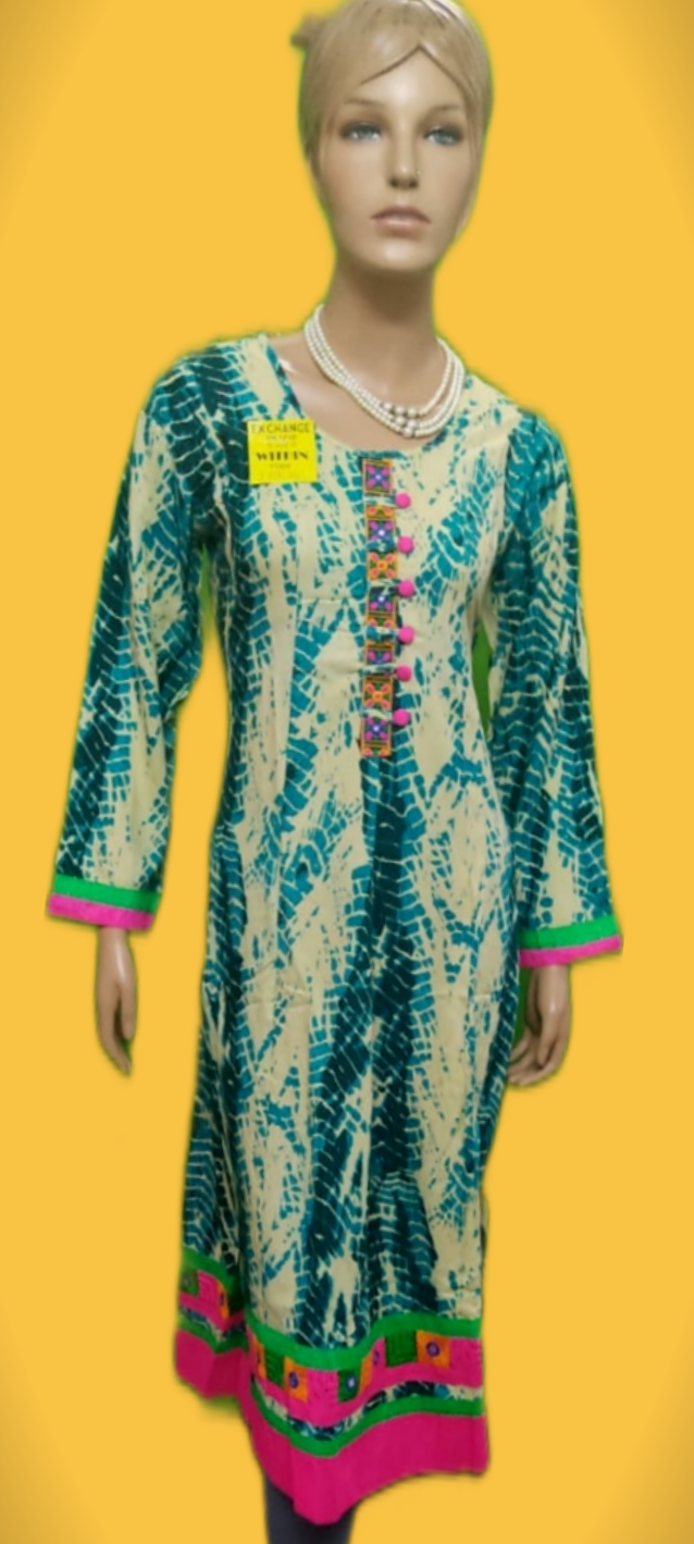 Womens TieDye Jaipuri Kurta Full Sleeves - Size(L) - SonaMandir