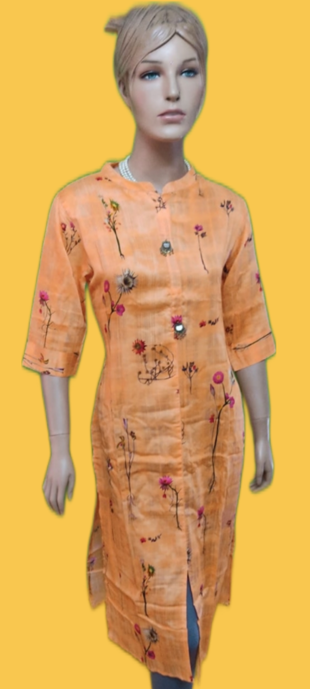 Elegant Peach Long Kurta With 3/4th Sleeves - Size(XL) - SonaMandir