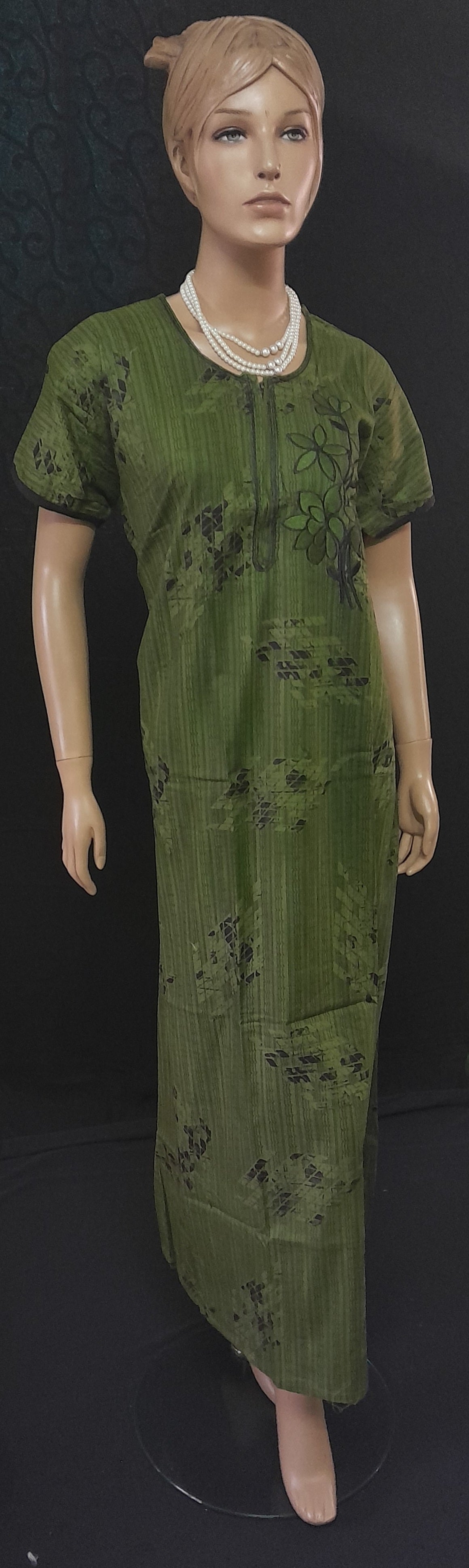 Pasai Green Women's Short Sleeves Cotton Nighty - Size (46)