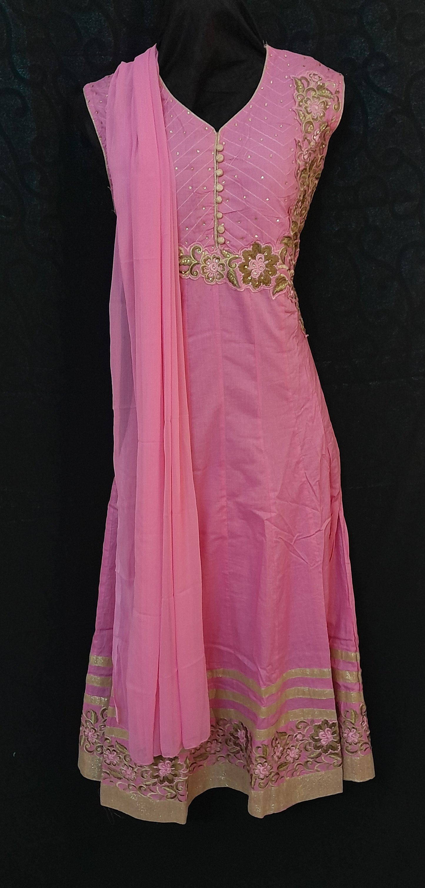 Women's Pink Salwar With Embroidered Body Plain Dupatta & Self Bottom - Size( XL )