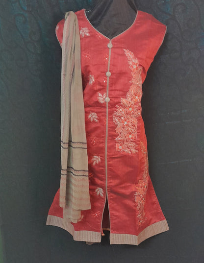 Women's Silk Cotton Straight Cut Salwar With Contrast Printed Shall & Contrast Plain Bottom  - Size (XXL)