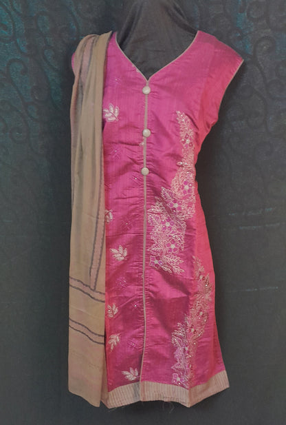 Women's Silk Cotton Straight Cut Salwar With Contrast Printed Shall & Contrast Plain Bottom  - Size (XXL)