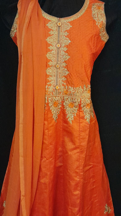 Fanta Orange Womens Machine Embroidery Salwar With Self Dupatta & Bottom - Size ( Medium )