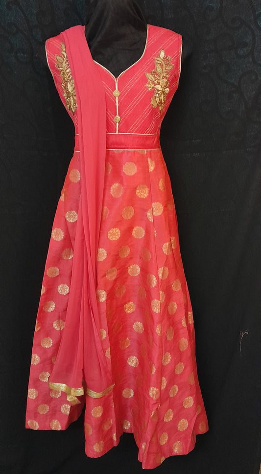 Tomato Pink Women's Fashionable Salwar With Plain Dupatta & Bottom - Size ( Medium , XL )