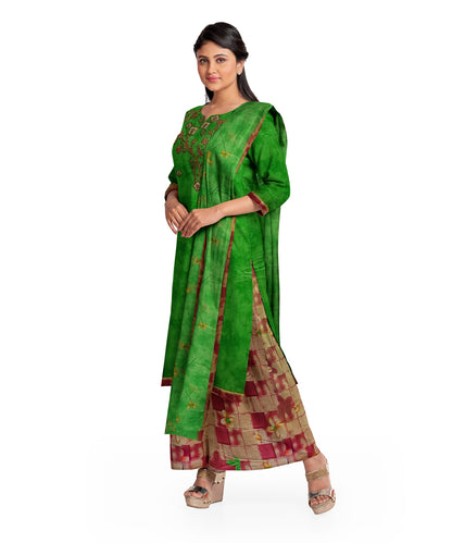 Kaira Kili Pachai Unstitched Embroidered Dress Material With Shall & Contrast Bottom