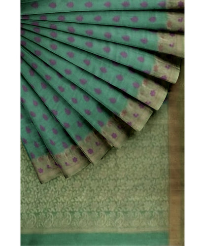 Classic Sea Green Saree With Contrast Magenta Motif And Golden Mago  Zari Border Running Plain Blouse With Sleeves Print - With Blouse - SonaMandir
