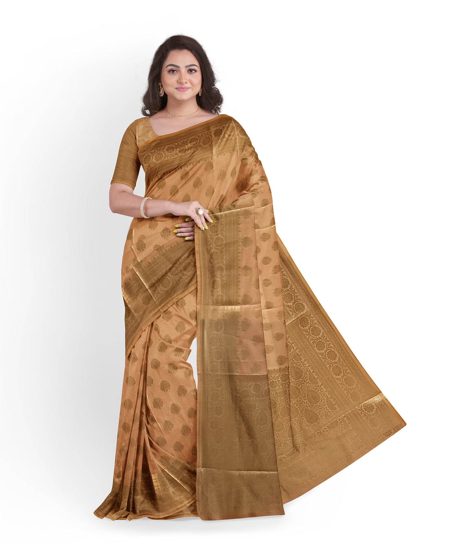 Classic Pattu Style Silk Cotton Saree With Golden Motifs Running Border & Blouse - With Blouse - SonaMandir
