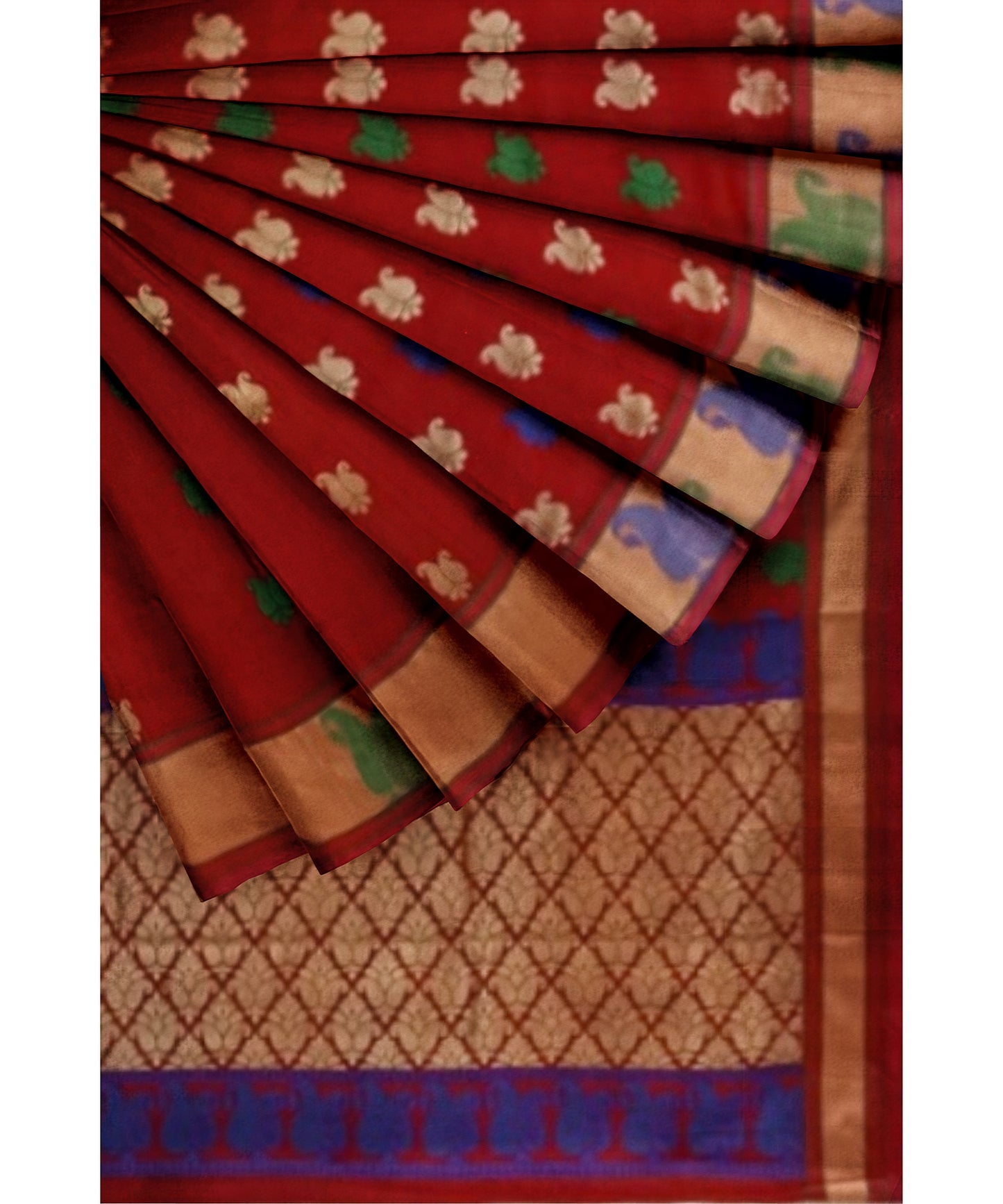 Deep Maroon Cotton Saree With Contrast Motifs And Matching Border - With Blouse - SonaMandir