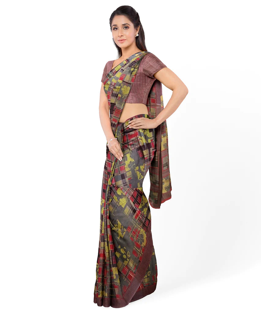 Women's Silk Cotton Saree With Abstract Print All Over & Running Blouse- With Blouse - SonaMandir