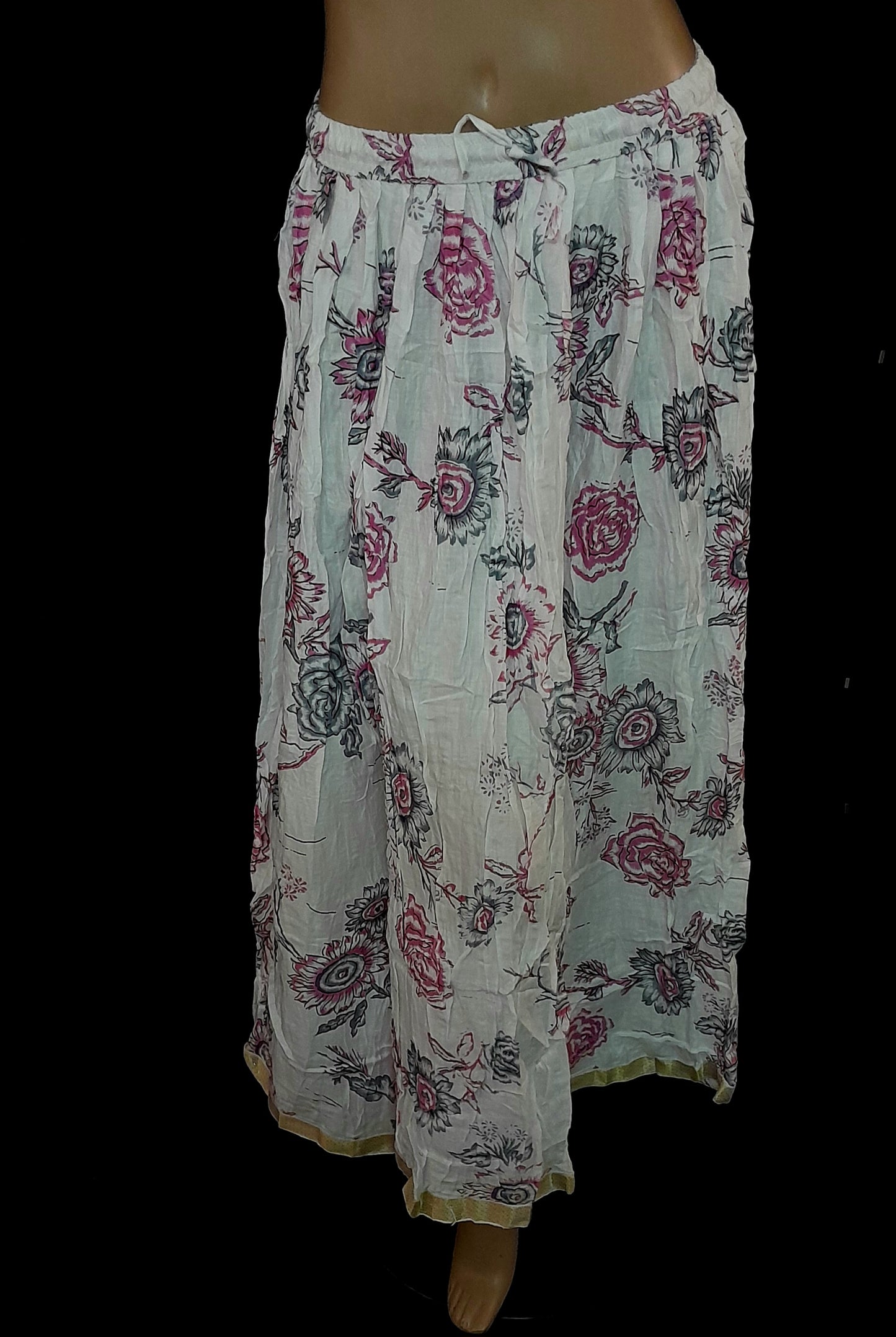 Feminine and Flattering White Base with Bold Floral Print Jaipur Cotton Skirt Perfect for Spring and Summer Fashion - Size (M-38)