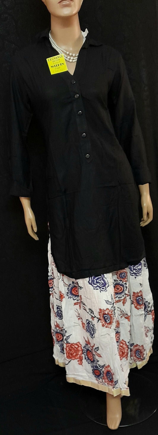 Complete Your Boho-Chic Look with a Black Rayon Kurta and Floral Jaipuri Cotton Skirt Set